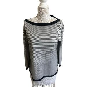Lauren Ralph Lauren Black & White Sweater with Side Ruffle, Womens Size L EUC